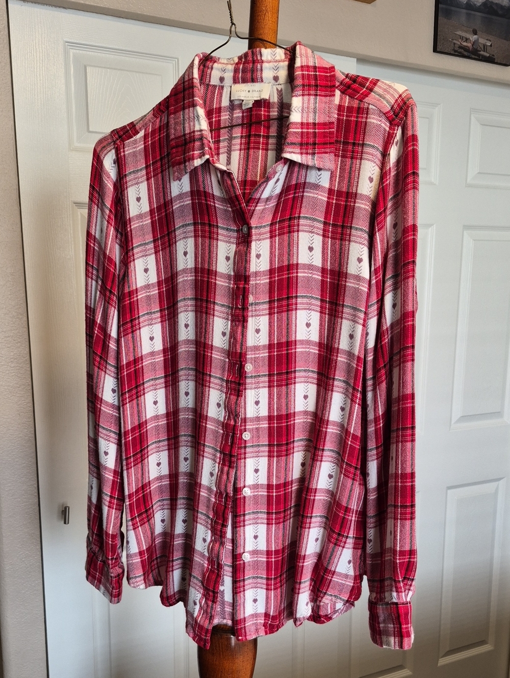 Lucky Brand Long Sleeve Red And Cream Plaid Shirt